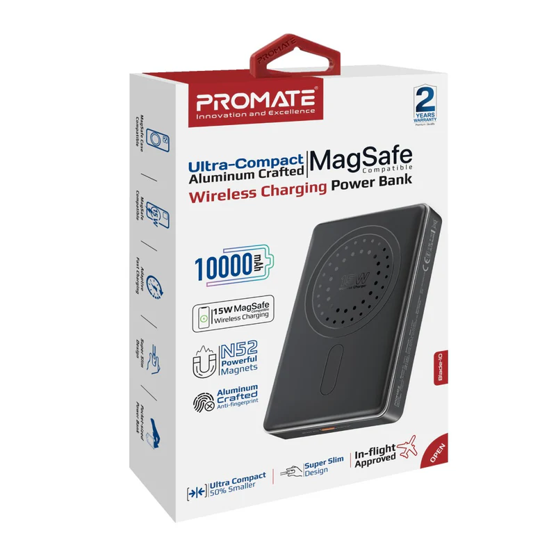Promate Blade-10 Ultra-Compact Aluminum Crafted MagSafe Compatible Wireless Charging PowerBank Promate Blade-10 Ultra-Compact Aluminum Crafted MagSafe Compatible Wireless Charging PowerBank